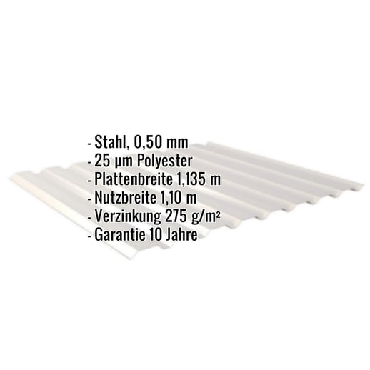 Trapezblech 20/1100 | Wand | Stahl 0,50 mm | 25 µm Polyester | 7035 - Lichtgrau #2