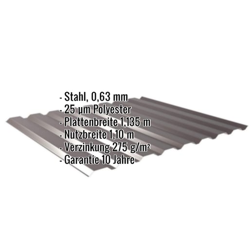 Trapezblech 20/1100 | Wand | Stahl 0,63 mm | 25 µm Polyester | 8017 - Schokoladenbraun #2
