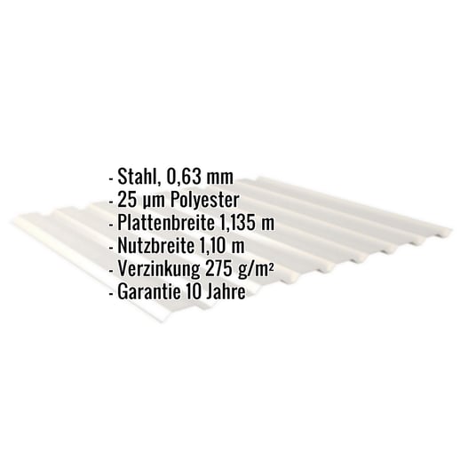 Trapezblech 20/1100 | Wand | Stahl 0,63 mm | 25 µm Polyester | 9002 - Grauweiß #2