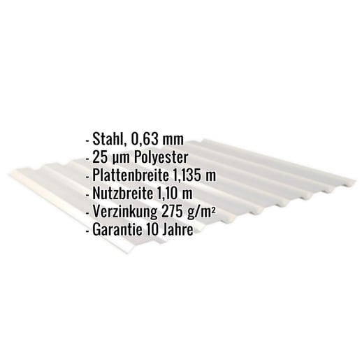 Trapezblech 20/1100 | Wand | Stahl 0,63 mm | 25 µm Polyester | 9006 - Weißaluminium #2