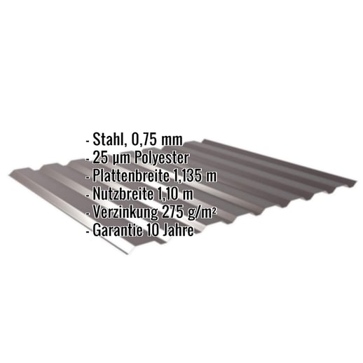 Trapezblech 20/1100 | Wand | Stahl 0,75 mm | 25 µm Polyester | 8017 - Schokoladenbraun #2