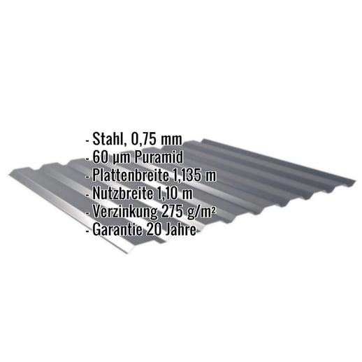 Trapezblech 20/1100 | Wand | Stahl 0,75 mm | 60 µm Puramid | 7016 - Anthrazitgrau #2