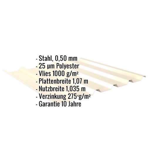 Trapezblech 35/207 | Dach | Anti-Tropf 1000 g/m² | Stahl 0,50 mm | 25 µm Polyester | 1015 - Hellelfenbein #2