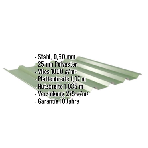 Trapezblech 35/207 | Dach | Anti-Tropf 1000 g/m² | Stahl 0,50 mm | 25 µm Polyester | 6011 - Resedagrün #2
