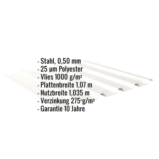 Trapezblech 35/207 | Dach | Anti-Tropf 1000 g/m² | Stahl 0,50 mm | 25 µm Polyester | 9010 - Reinweiß #2