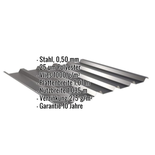 Trapezblech 35/207 | Dach | Anti-Tropf 1000 g/m² | Stahl 0,50 mm | 25 µm Polyester | 9005 - Tiefschwarz #2