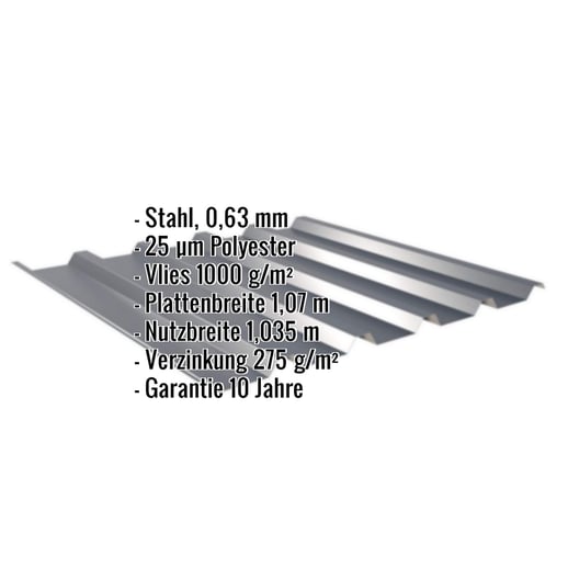 Trapezblech 35/207 | Dach | Anti-Tropf 1000 g/m² | Stahl 0,63 mm | 25 µm Polyester | 7016 - Anthrazitgrau #2