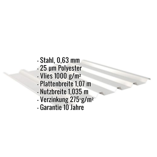 Trapezblech 35/207 | Dach | Anti-Tropf 1000 g/m² | Stahl 0,63 mm | 25 µm Polyester | 9006 - Weißaluminium #2