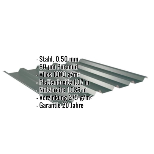 Trapezblech 35/207 | Dach | Anti-Tropf 1000 g/m² | Stahl 0,50 mm | 60 µm Puramid | 6005 - Moosgrün #2