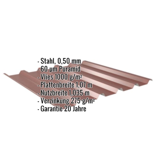 Trapezblech 35/207 | Dach | Anti-Tropf 1000 g/m² | Stahl 0,50 mm | 60 µm Puramid | 8012 - Rotbraun #2