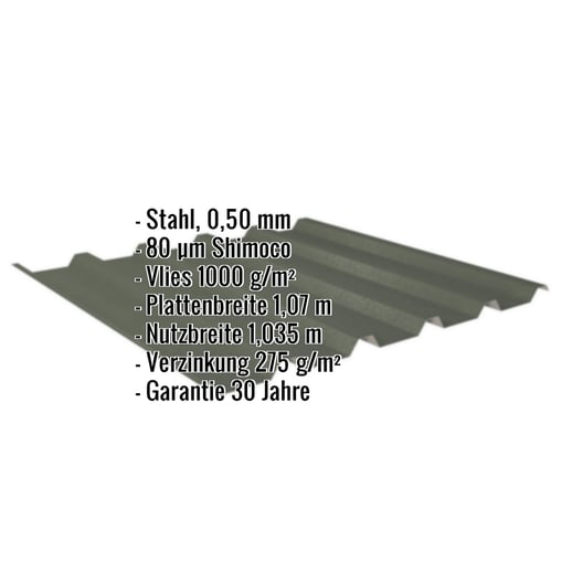 Trapezblech 35/207 | Dach | Anti-Tropf 1000 g/m² | Stahl 0,50 mm | 80 µm Shimoco | 6020 - Chromoxidgrün #2