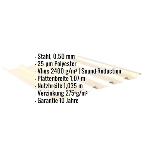 Trapezblech 35/207 | Dach | Anti-Tropf 2400 g/m² | Stahl 0,50 mm | 25 µm Polyester | 1015 - Hellelfenbein #2