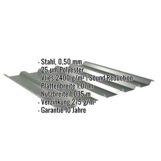 Trapezblech 35/207 | Dach | Anti-Tropf 2400 g/m² | Stahl 0,50 mm | 25 µm Polyester | 6020 - Chromoxidgrün #2