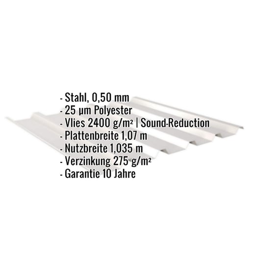 Trapezblech 35/207 | Dach | Anti-Tropf 2400 g/m² | Stahl 0,50 mm | 25 µm Polyester | 7035 - Lichtgrau #2