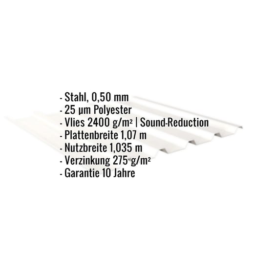 Trapezblech 35/207 | Dach | Anti-Tropf 2400 g/m² | Stahl 0,50 mm | 25 µm Polyester | 9010 - Reinweiß #2