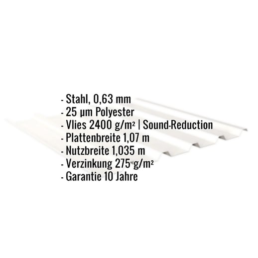 Trapezblech 35/207 | Dach | Anti-Tropf 2400 g/m² | Stahl 0,63 mm | 25 µm Polyester | 9010 - Reinweiß #2