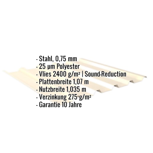 Trapezblech 35/207 | Dach | Anti-Tropf 2400 g/m² | Stahl 0,75 mm | 25 µm Polyester | 1015 - Hellelfenbein #2