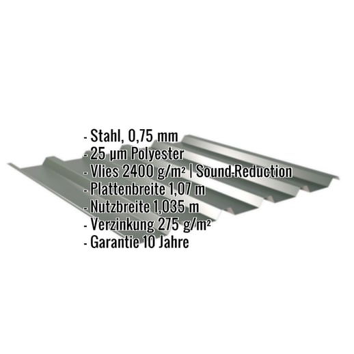 Trapezblech 35/207 | Dach | Anti-Tropf 2400 g/m² | Stahl 0,75 mm | 25 µm Polyester | 6020 - Chromoxidgrün #2