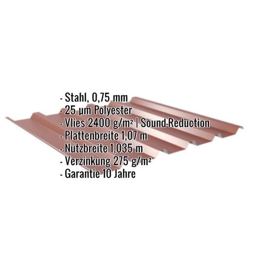 Trapezblech 35/207 | Dach | Anti-Tropf 2400 g/m² | Stahl 0,75 mm | 25 µm Polyester | 8012 - Rotbraun #2