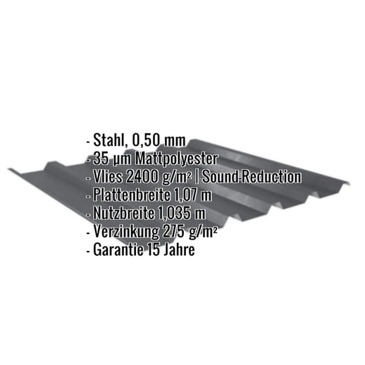 Trapezblech 35/207 | Dach | Anti-Tropf 2400 g/m² | Stahl 0,50 mm | 35 µm Mattpolyester | 23 - Dunkelgrau #2