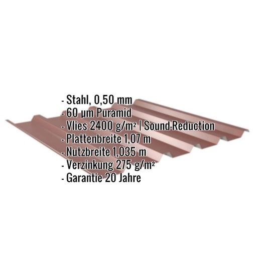 Trapezblech 35/207 | Dach | Anti-Tropf 2400 g/m² | Stahl 0,50 mm | 60 µm Puramid | 8012 - Rotbraun #2