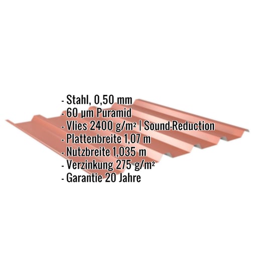 Trapezblech 35/207 | Dach | Anti-Tropf 2400 g/m² | Stahl 0,50 mm | 60 µm Puramid | 8004 - Kupferbraun #2