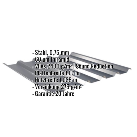 Trapezblech 35/207 | Dach | Anti-Tropf 2400 g/m² | Stahl 0,75 mm | 60 µm Puramid | 7016 - Anthrazitgrau #2