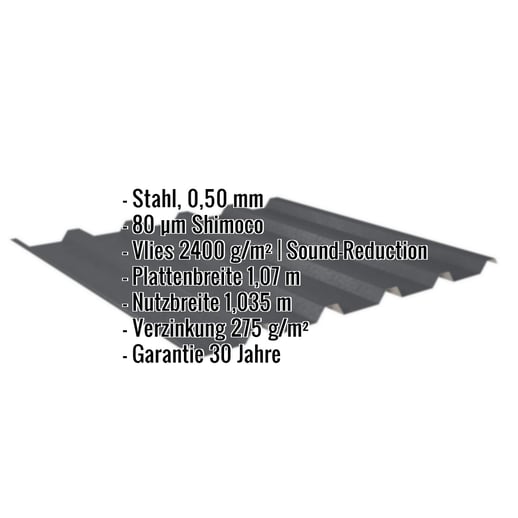 Trapezblech 35/207 | Dach | Anti-Tropf 2400 g/m² | Stahl 0,50 mm | 80 µm Shimoco | 7016 - Anthrazitgrau #2