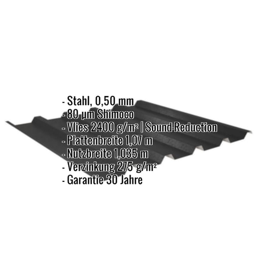 Trapezblech 35/207 | Dach | Anti-Tropf 2400 g/m² | Stahl 0,50 mm | 80 µm Shimoco | 9005 - Tiefschwarz #2
