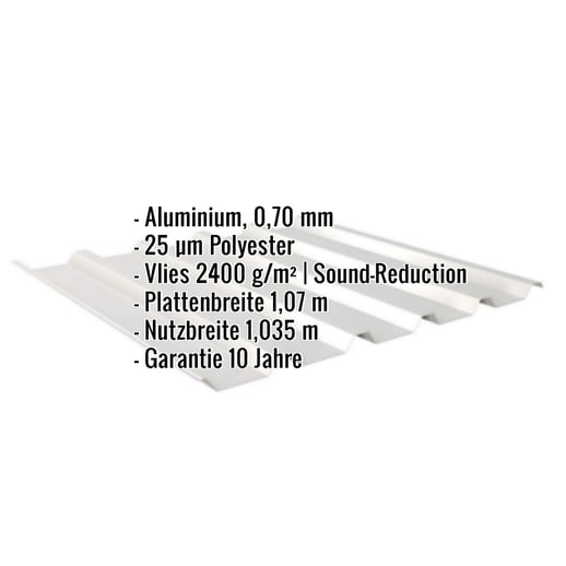 Trapezblech 35/207 | Dach | Anti-Tropf 2400 g/m² | Aluminium 0,70 mm | 25 µm Polyester | 9006 - Weißaluminium #2