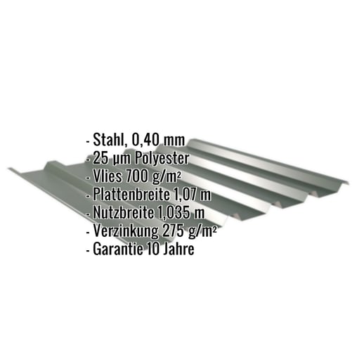 Trapezblech 35/207 | Dach | Anti-Tropf 700 g/m² | Sonderposten | Stahl 0,40 mm | 25 µm Polyester | 6020 - Chromoxidgrün #2