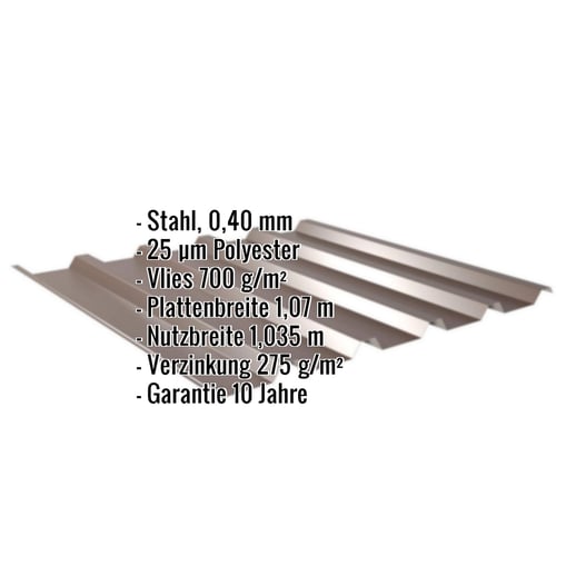 Trapezblech 35/207 | Dach | Anti-Tropf 700 g/m² | Sonderposten | Stahl 0,40 mm | 25 µm Polyester | 8014 - Sepiabraun #2