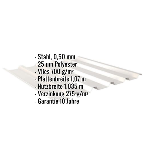 Trapezblech 35/207 | Dach | Anti-Tropf 700 g/m² | Stahl 0,50 mm | 25 µm Polyester | 9002 - Grauweiß #2