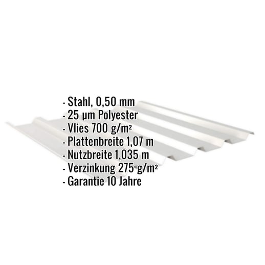 Trapezblech 35/207 | Dach | Anti-Tropf 700 g/m² | Stahl 0,50 mm | 25 µm Polyester | 9006 - Weißaluminium #2