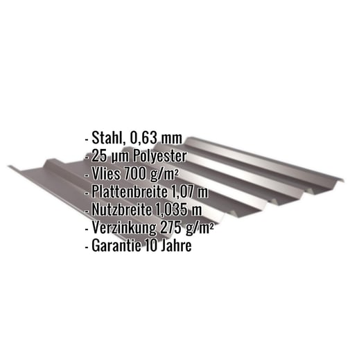 Trapezblech 35/207 | Dach | Anti-Tropf 700 g/m² | Stahl 0,63 mm | 25 µm Polyester | 8017 - Schokoladenbraun #2