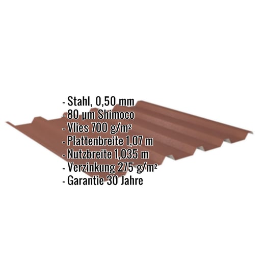 Trapezblech 35/207 | Dach | Anti-Tropf 700 g/m² | Stahl 0,50 mm | 80 µm Shimoco | 8004 - Kupferbraun #2