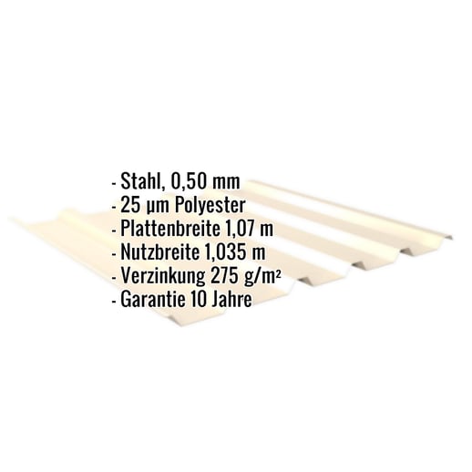 Trapezblech 35/207 | Dach | Stahl 0,50 mm | 25 µm Polyester | 1015 - Hellelfenbein #2