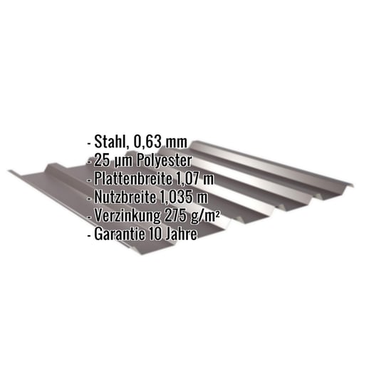 Trapezblech 35/207 | Dach | Stahl 0,63 mm | 25 µm Polyester | 8017 - Schokoladenbraun #2