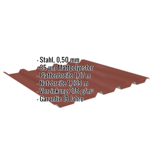 Trapezblech 35/207 | Dach | Stahl 0,50 mm | 35 µm Mattpolyester | 29 - Rot #2