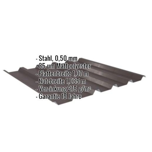 Trapezblech 35/207 | Dach | Stahl 0,50 mm | 35 µm Mattpolyester | 32 - Dunkelbraun #2