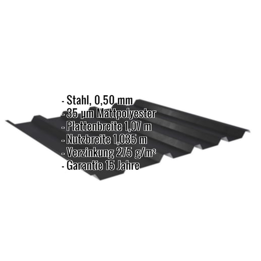 Trapezblech 35/207 | Dach | Stahl 0,50 mm | 35 µm Mattpolyester | 33 - Schwarz #2