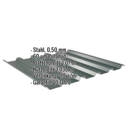 Trapezblech 35/207 | Dach | Stahl 0,50 mm | 60 µm Puramid | 6005 - Moosgrün #2