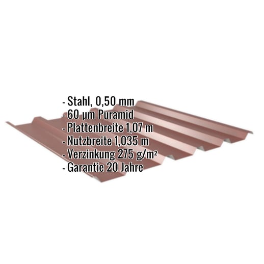 Trapezblech 35/207 | Dach | Stahl 0,50 mm | 60 µm Puramid | 8012 - Rotbraun #2