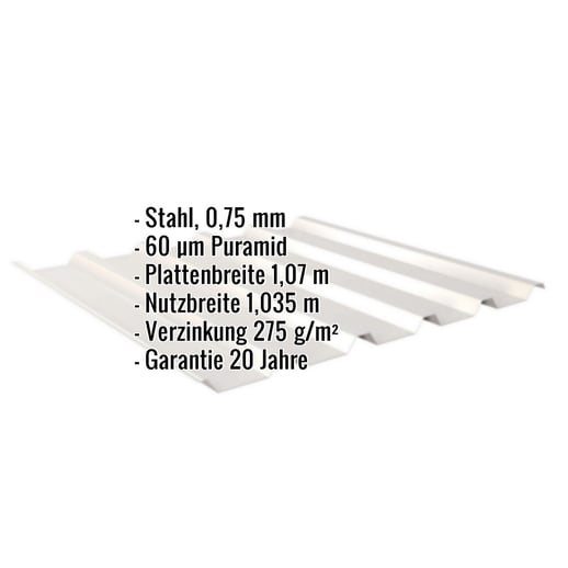 Trapezblech 35/207 | Dach | Stahl 0,75 mm | 60 µm Puramid | 9002 - Grauweiß #2