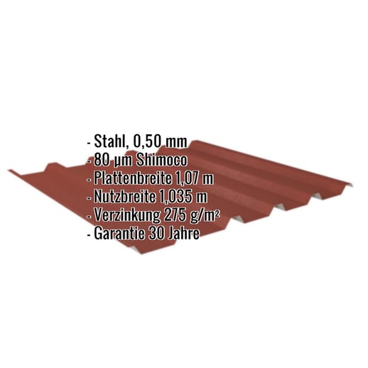 Trapezblech 35/207 | Dach | Stahl 0,50 mm | 80 µm Shimoco | 3009 - Oxidrot #2