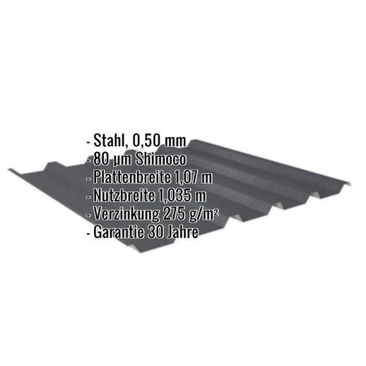 Trapezblech 35/207 | Dach | Stahl 0,50 mm | 80 µm Shimoco | 7016 - Anthrazitgrau #2