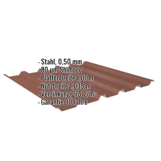 Trapezblech 35/207 | Dach | Stahl 0,50 mm | 80 µm Shimoco | 8004 - Kupferbraun #2