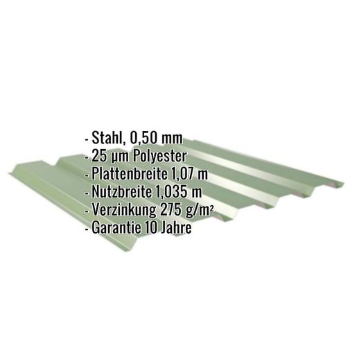 Trapezblech 35/207 | Wand | Stahl 0,50 mm | 25 µm Polyester | 6011 - Resedagrün #2