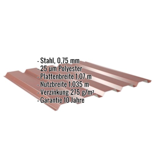 Trapezblech 35/207 | Wand | Stahl 0,75 mm | 25 µm Polyester | 8012 - Rotbraun #2