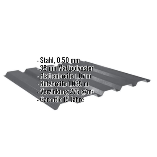 Trapezblech 35/207 | Wand | Stahl 0,50 mm | 35 µm Mattpolyester | 23 - Dunkelgrau #2